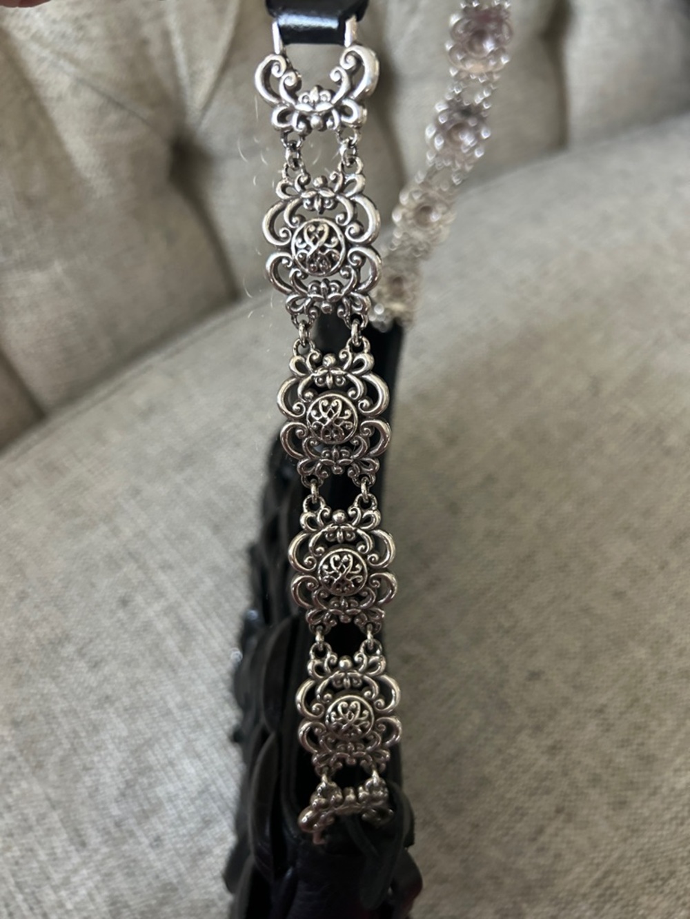 Brighton Black Braided Shoulder Bag with Silver Chain & Heart Charm - Picture 5 of 8